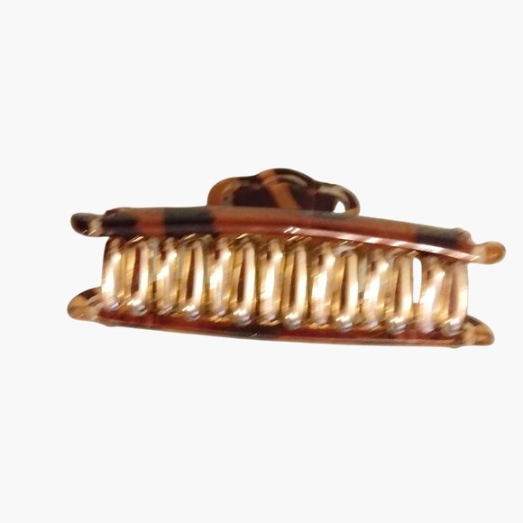 Koreana Tortoise Shell Hair Clip Rhinestone Accents Gold Tone Spring Comb - Picture 6 of 7